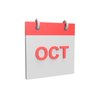 Calendario 3d de octubre. ilustración de objeto renderizado png