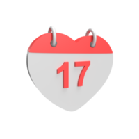 fecha del calendario 3d 17. ilustración de objeto renderizado png