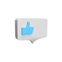 Bubble chat with Thumb like icon and symbol 3d. render object illustration png