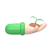 hands and small plants 3d icon and symbol concept. render object png