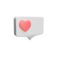 Bubble chat with love icon and symbol 3d. render object illustration png