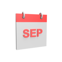 3D September Calendar. Rendered object illustration png