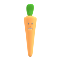 Cara sombría de zanahoria 3d. ilustración de objeto renderizado png
