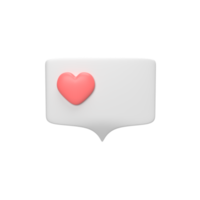 Bubble chat with love icon and symbol 3d. render object illustration png