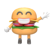 lindo personaje de hamburguesa. ilustración de procesamiento 3d png