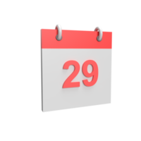 data do calendário 3d 29. ilustração de objeto renderizado png