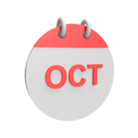 calendrier 3d octobre. illustration d'objet rendu png