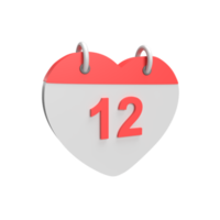 3D calendar date 12. Rendered object illustration png