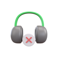 3D Headphone with Cross mark . Rendered object illustration png