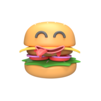 lindo personaje de hamburguesa. ilustración de procesamiento 3d png