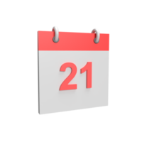 3D calendar date 21. Rendered object illustration png