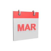 calendrier de mars 3d. illustration d'objet rendu png