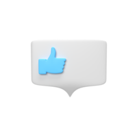 Bubble chat with Thumb like icon and symbol 3d. render object illustration png