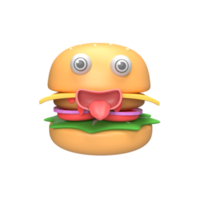 lindo personaje de hamburguesa. ilustración de procesamiento 3d png