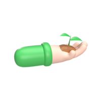 hands and small plants 3d icon and symbol concept. render object png