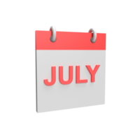 3d calendario de julio. ilustración de objeto renderizado png