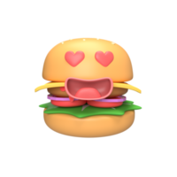 lindo personaje de hamburguesa. ilustración de procesamiento 3d png