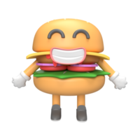 personagem de hambúrguer fofo. ilustração de renderização 3D png