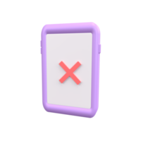 3D Phone with Cross mark . Rendered object illustration png