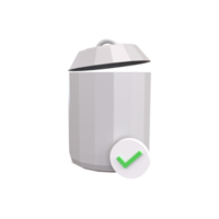 3D Rubbish bin with checklist mark . Rendered object illustration png