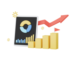 3D financial report chart. PNG file. 3D rendering