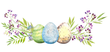 Easter floral composition with red and yellow flowers and eggs. Flower bouquet, watercolor illustration png