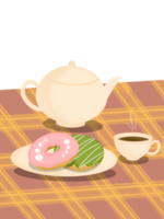 Coffee and donuts illustration. Donuts, mug, teapot free png. png