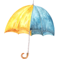 Watercolor a yellow-blue rain umbrella png
