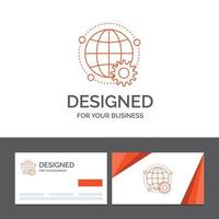 plantilla de logotipo de empresa para conexión. en línea. mundo. globo. multijugador tarjetas de visita naranjas con plantilla de logotipo de marca vector