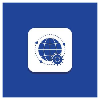 Blue Round Button for connected. online. world. globe. multiplayer Glyph icon vector