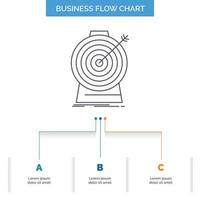 Aim, focus, goal, target, targeting Business Flow Chart Design with 3 Steps. Line Icon For Presentation Background Template Place for text vector