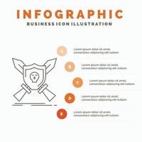 Badge. emblem. game. shield. swords Infographics Template for Website and Presentation. Line Gray icon with Orange infographic style vector illustration