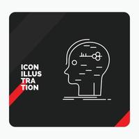 fondo de presentación creativa rojo y negro para el cerebro. cortar a tajos. hackear. llave. icono de línea mental vector