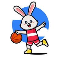 Happy rabbit playing basketball vector