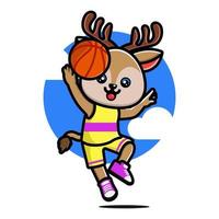 Happy cute deer playing basketball vector