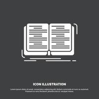 libro. educación. lección. icono de estudio. símbolo de vector de glifo para ui y ux. sitio web o aplicación móvil