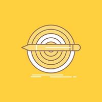 Design. goal. pencil. set. target Flat Line Filled Icon. Beautiful Logo button over yellow background for UI and UX. website or mobile application vector