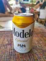 Playa del Carmen Quintana Roo Mexico 2022 Modelo beer bottle in restaurant PapaCharly Playa del Carmen Mexico. photo