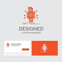 Business logo template for Analysis, data, datum, processing, reporting. Orange Visiting Cards with Brand logo template. vector
