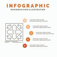 Data. infrastructure. network. matrix. grid Infographics Template for Website and Presentation. Line Gray icon with Orange infographic style vector illustration