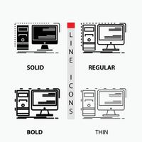 Computer. desktop. hardware. workstation. System Icon in Thin. Regular. Bold Line and Glyph Style. Vector illustration