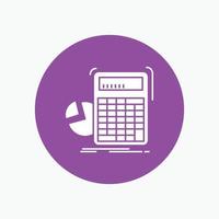 calculator. calculation. math. progress. graph White Glyph Icon in Circle. Vector Button illustration