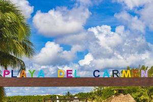 Playa del Carmen Quintana Roo Mexico 2022 Colorful Playa del Carmen lettering sign symbol on beach Mexico. photo