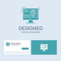 information. content. development. website. web Business Logo Glyph Icon Symbol for your business. Turquoise Business Cards with Brand logo template.