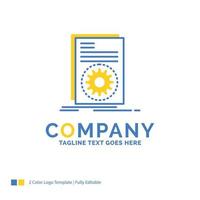 Code. executable. file. running. script Blue Yellow Business Logo template. Creative Design Template Place for Tagline. vector