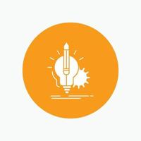 Idea. insight. key. lamp. lightbulb White Glyph Icon in Circle. Vector Button illustration