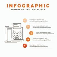 fax. mensaje. teléfono. telefax plantilla de infografías de comunicación para sitio web y presentación. icono de línea gris con ilustración de vector de estilo infográfico naranja