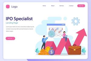 IPO Initial Public Offering Concept. IPO landing page website flat vector template