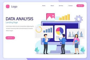 Data analysis landing page website flat vector template