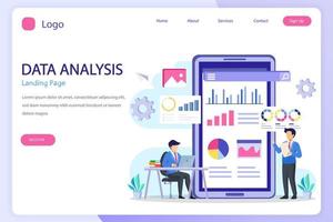 Data analysis landing page website flat vector template